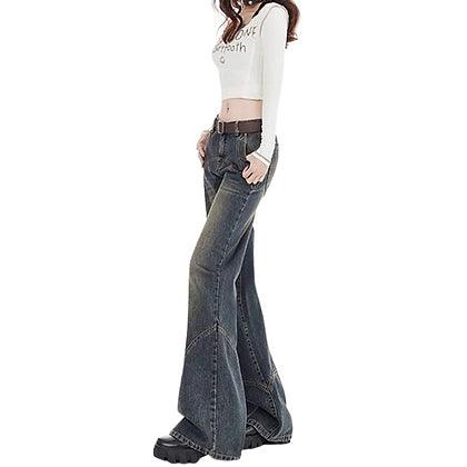 Womens Flared Dark Denim Jeans - Plugzau