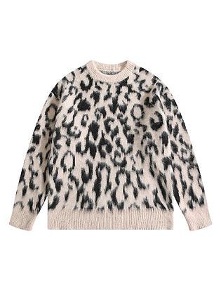 White Leopard Pattern Knit Sweater - Plugzau