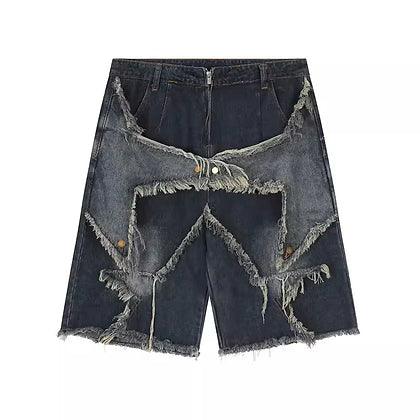 Embroidered Star Denim Jorts - Plugzau