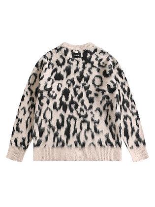 White Leopard Pattern Knit Sweater - Plugzau