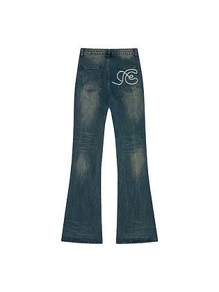 Women's Dark Blue Flared Denim Jeans - Plugzau