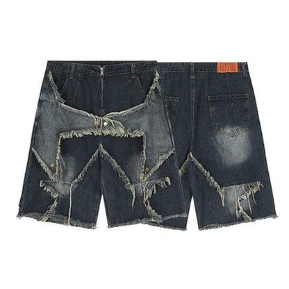 Embroidered Star Denim Jorts - Plugzau