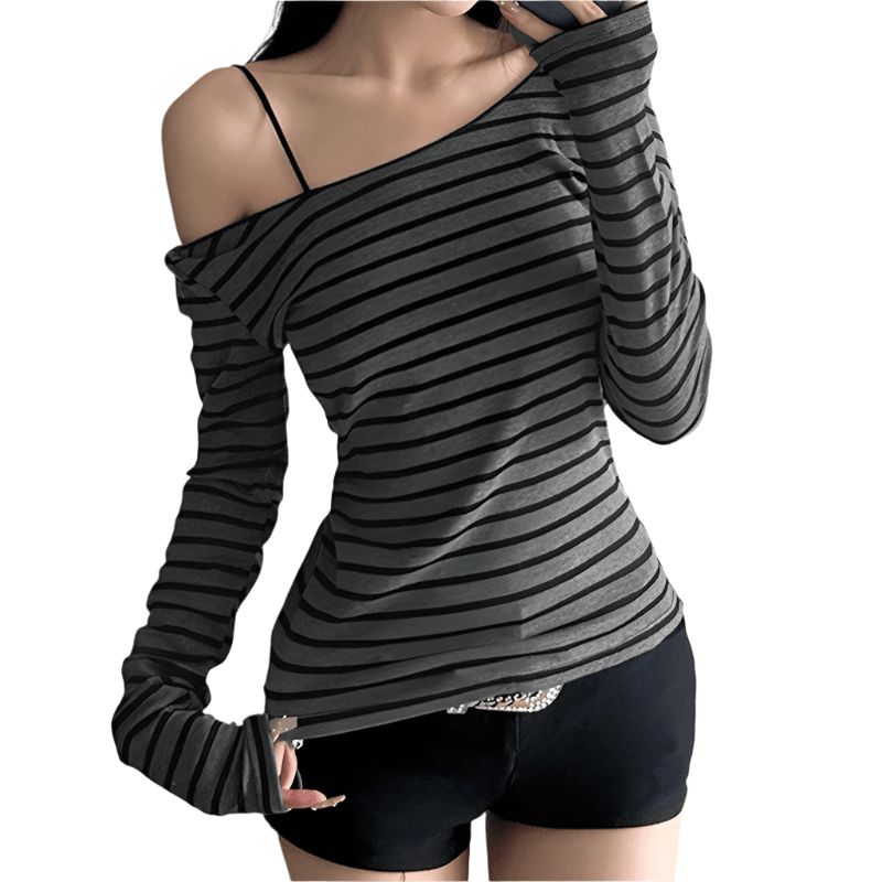 Striped Shoulder Long Sleeve Shirt - Plugzau