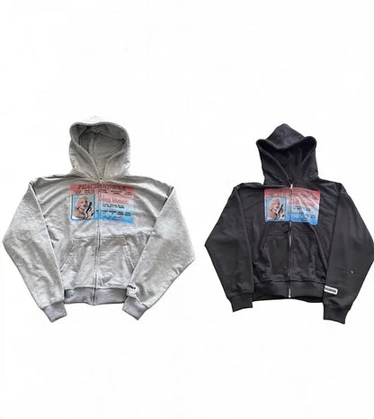 Retro Zip Up Hoodie with License Graphic