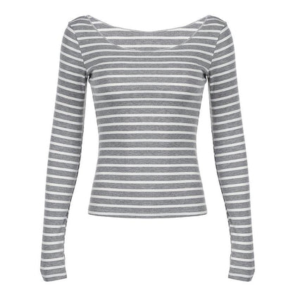 Striped Shoulder Long Sleeve Shirt - Plugzau