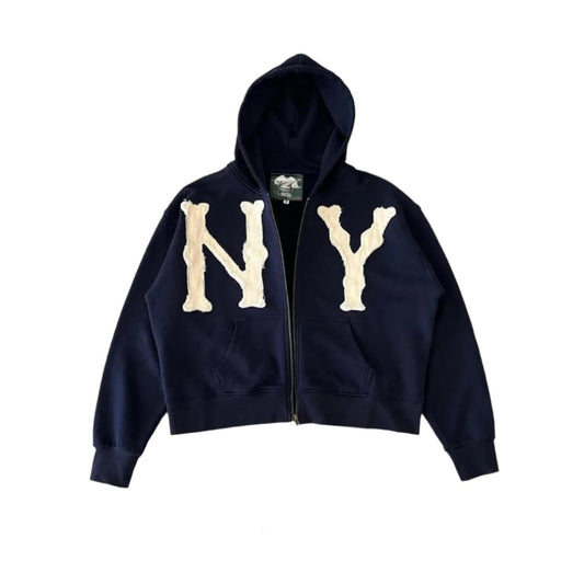 NY Embroidered Zip Up Hoodie