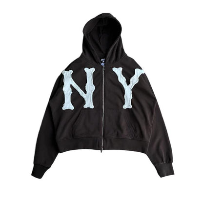 NY Embroidered Zip Up Hoodie