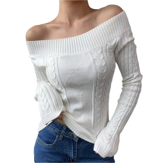 Cable Knit Off-The-Shoulder Sweater