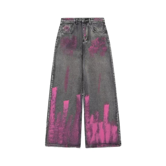 Pink Faded Wide Leg Jeans - Plugzau