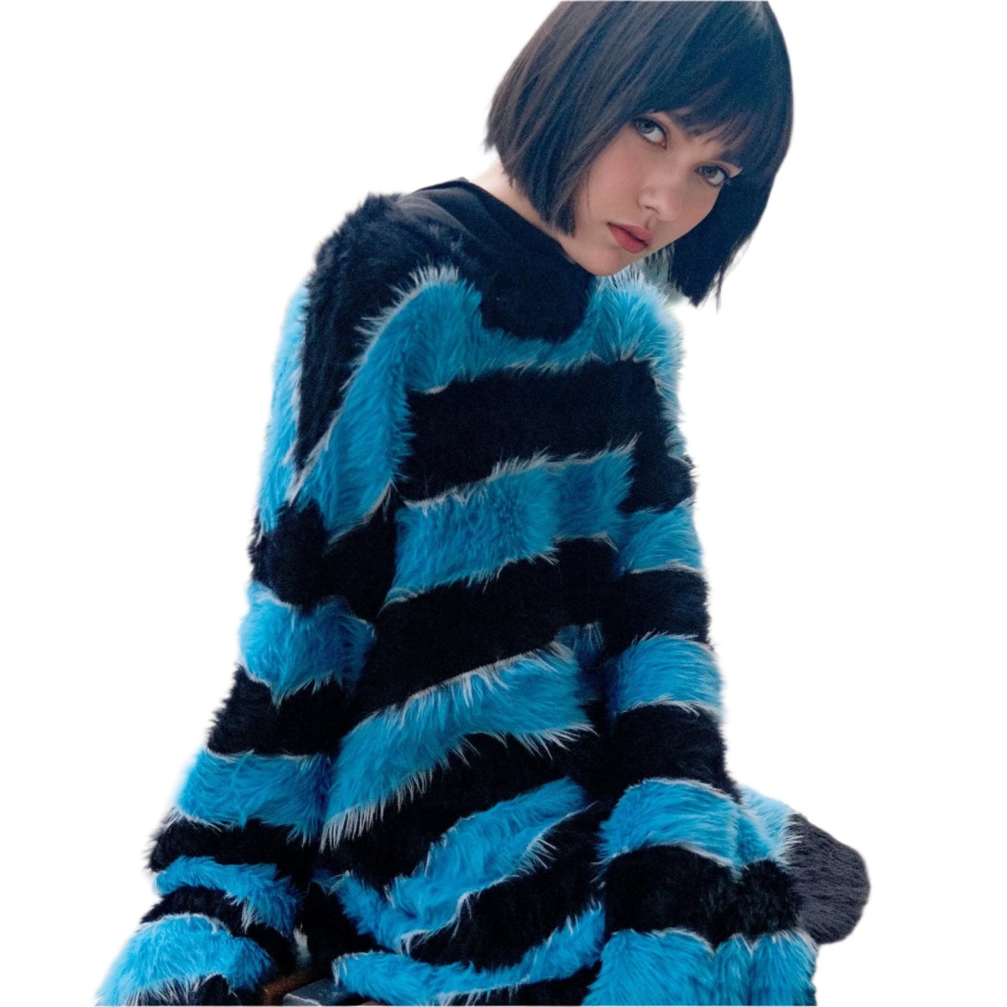 Black And Blue Fur Sweater