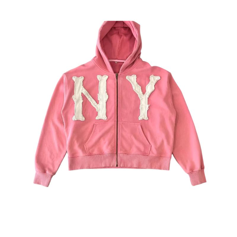 NY Embroidered Zip Up Hoodie