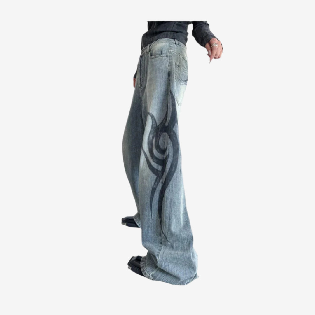 OLD BLUE TOTEM PRINTED JEANS