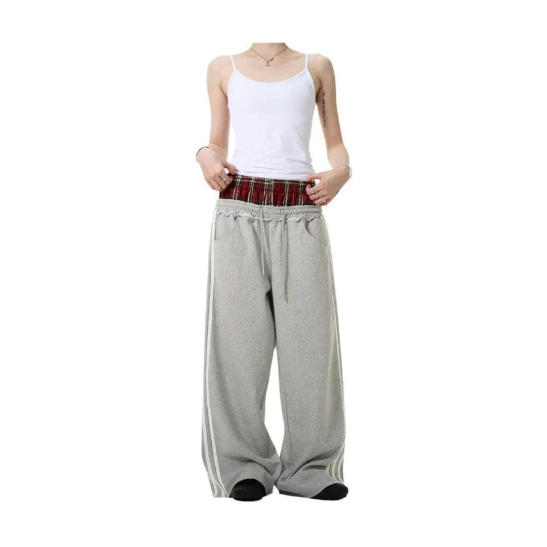 Double Waist Plaided Sweatpants