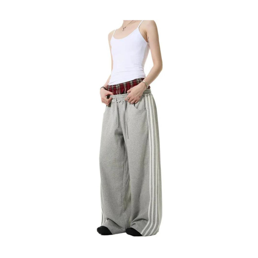 Double Waist Plaided Sweatpants