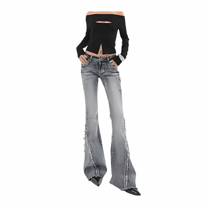 Women's Skinny Flared Denim Jeans - Plugzau